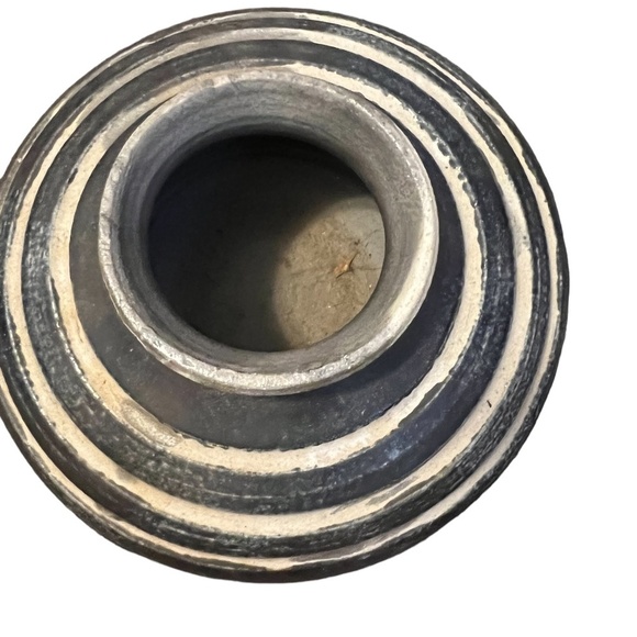 Hand Crafted Black & Tan Textured Stoneware Round Vase - Picture 2 of 6